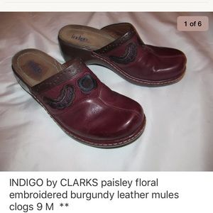 INDIGO CLARKS paisley floral mules clogs shoes 9